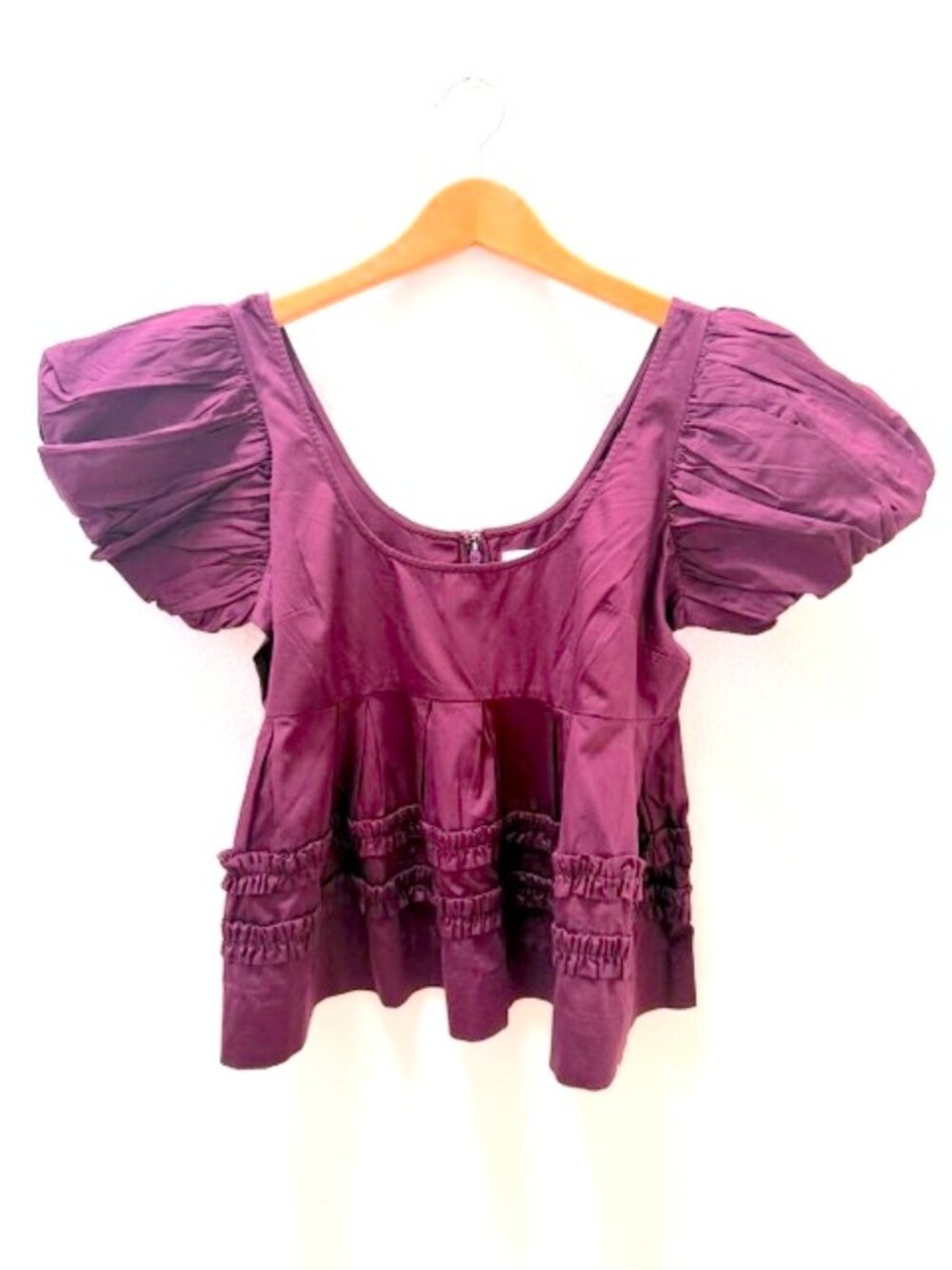 Balloon Sleeves Burgundy Blouse with Tags / 100% Organic Cotton